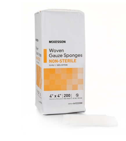 Gauze Sponge 4 X 4 Inch 12-Ply Square Non-Sterile 200 per Pack